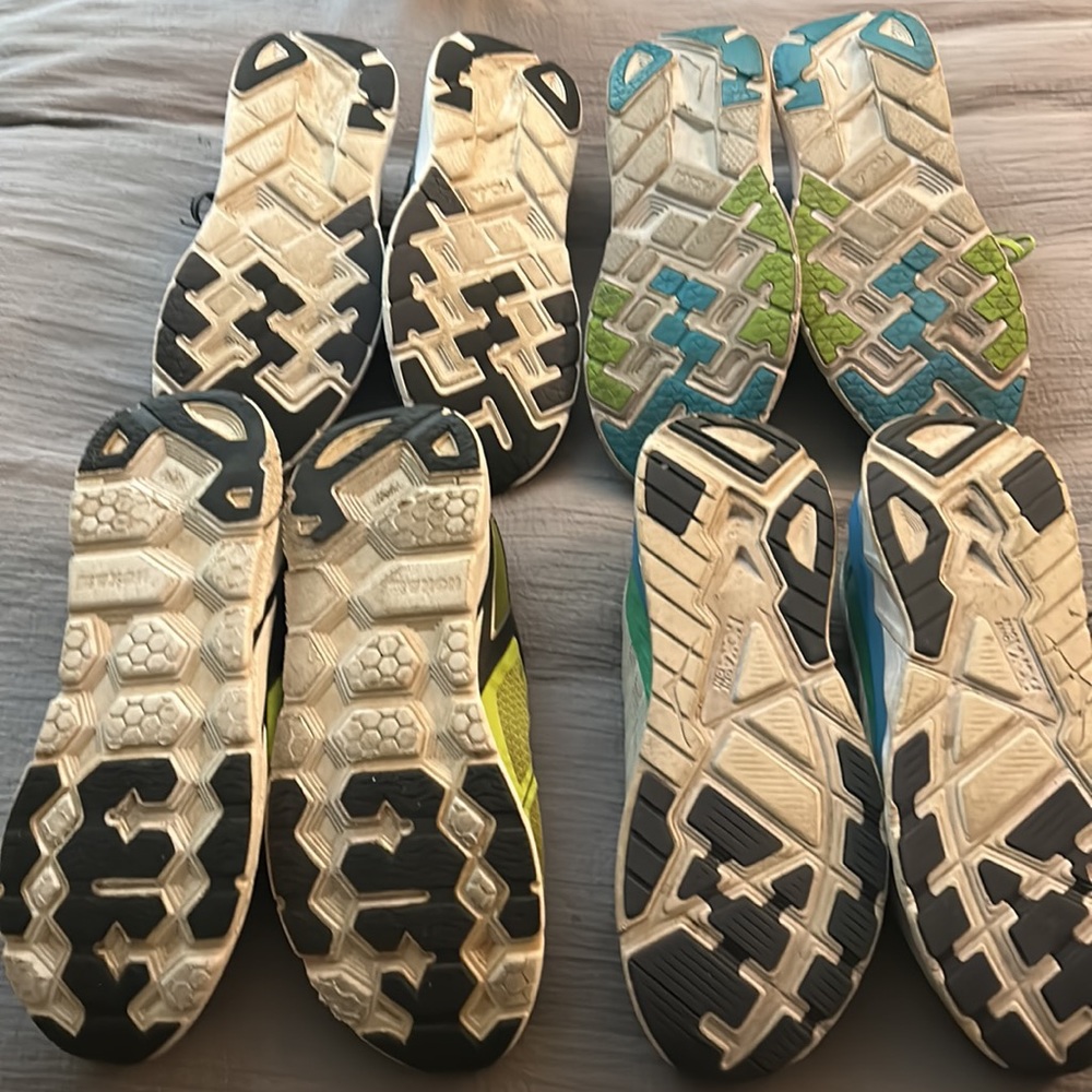 4 pairs assorted Hoka running sneakers